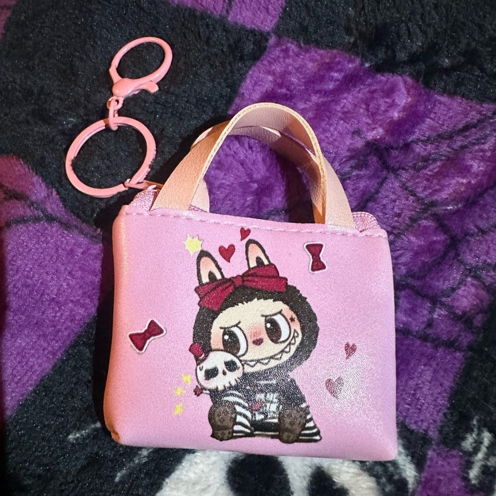 Labubu Theme Coin Purse/ Handbag Charm Keychain Zimomo TyCoco Doll Skeleton Suit - Picture 5 of 5